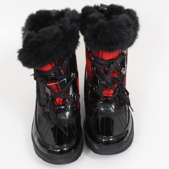 Anne Klein Gayla Red Plaid Faux Fur Mid-Calf Fabric Snow Boot Women's Size 5.5 - Picture 8 of 12